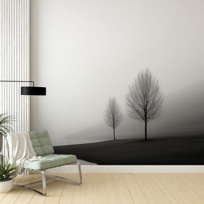 Papel pintado árbol en blanco y negro | Lago y paisaje salvaje