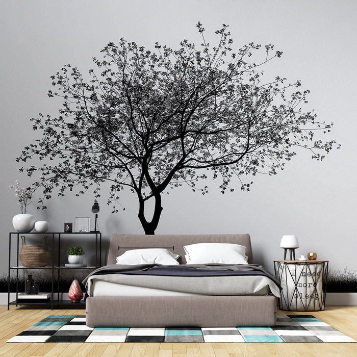 Mural Wallpaper black and white tree | Alone in its field