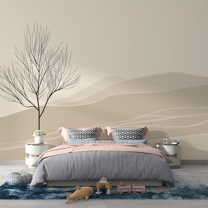 Falfestmény tapéta fa | Panoráma bézs színben