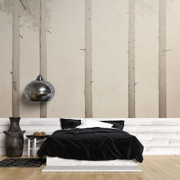 Papel pintado árbol | Siluetas de árboles en una suave neblina