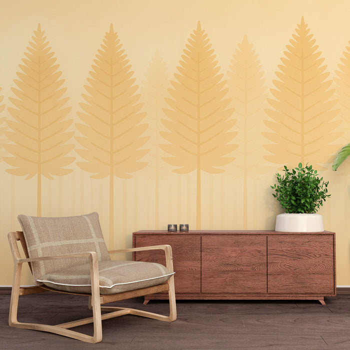 Fotótapéta stilizált fa | Fa sziluettek sárga árnyalatai puha háttéren