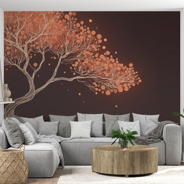 Fototapet styliseret træ | Et træ med delikate grene og strejf af ferskenfarve