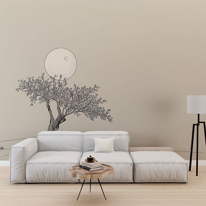 Carta da parati albero stilizzato | Un elegante albero sotto una luna piena