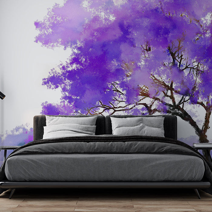 Mural Wallpaper purple tree | A majestic flowering tree in shades of purple in a soothing landscape