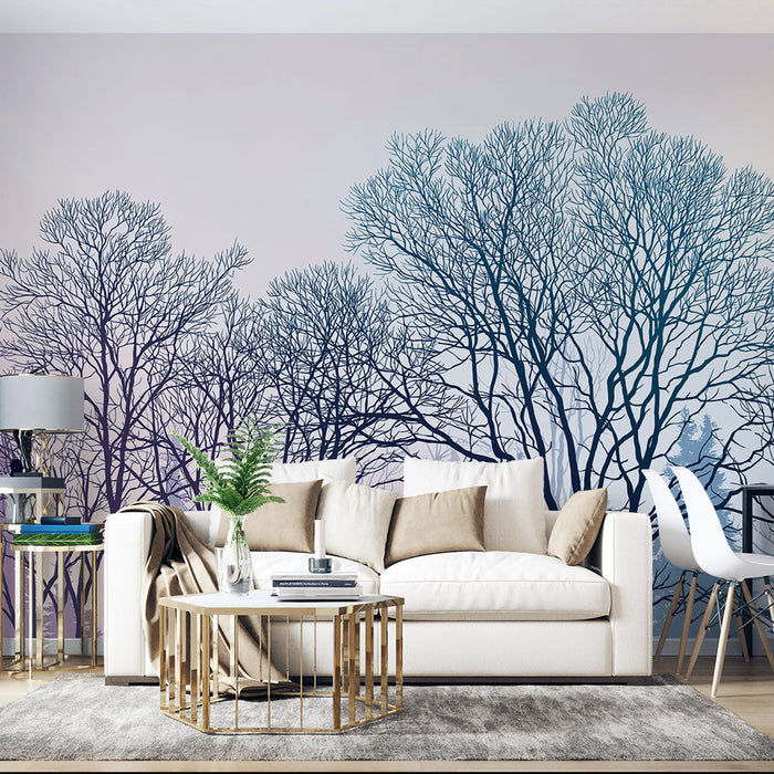 Tapeta jemné stromy | Siluety stromů s modrými a fialovými přechody