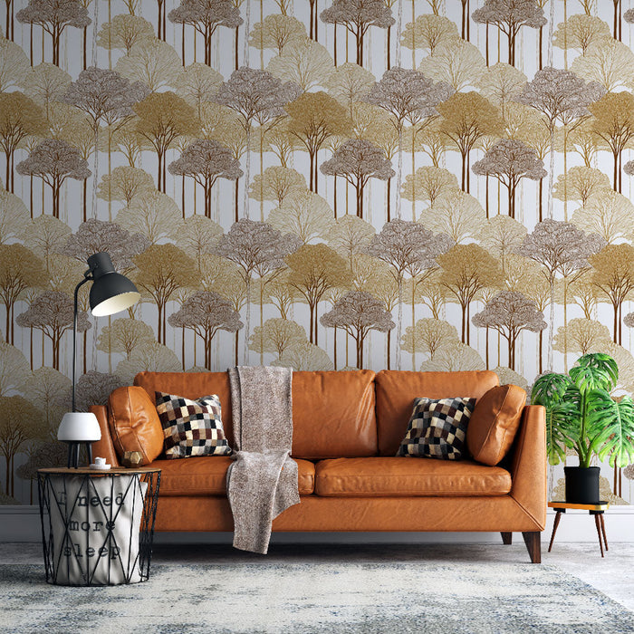 Tapete golden trees | Κομψό σχέδιο δέντρων σε ζεστούς τόνους