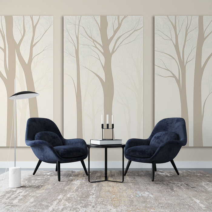 Fotótapéta elegáns fák | Magas fák sziluettjei semleges árnyalatokban