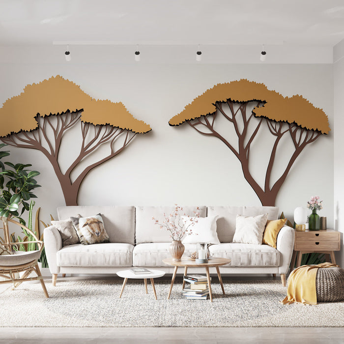 Papel pintado árboles estilizados | Árboles en papel recortado con follaje natural