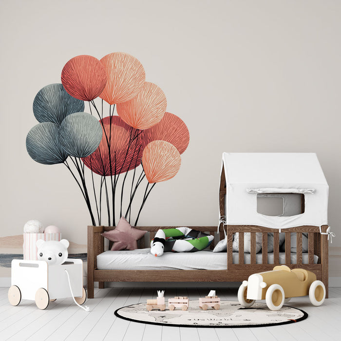 Carta da parati albero stilizzato | Bouquet di foglie colorate su sfondo chiaro