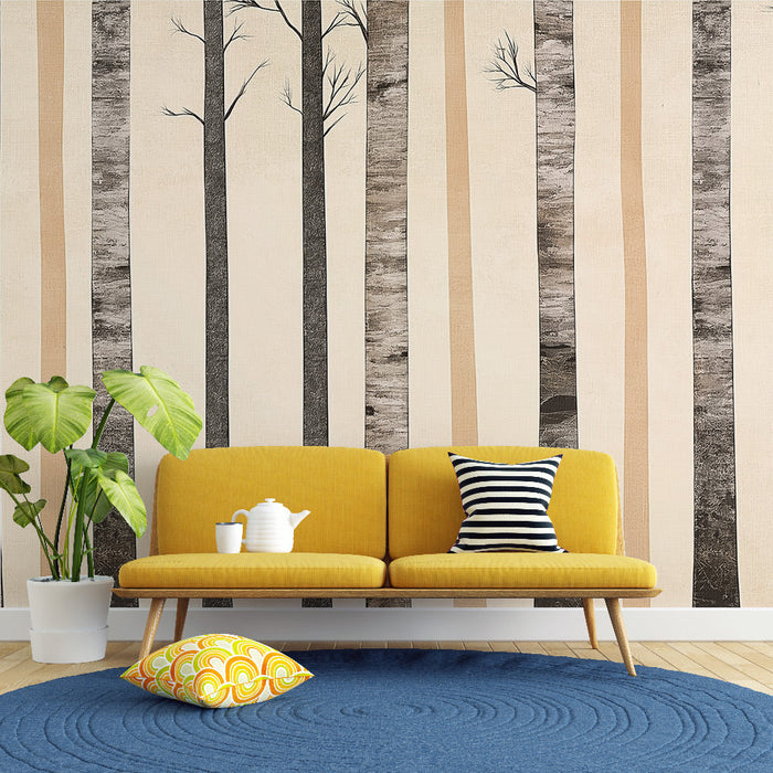 Carta da parati alberi stilizzati | Contempla una foresta moderna con tronchi minimalisti