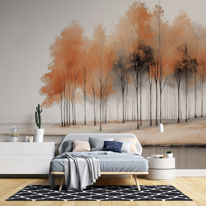 Mural Wallpaper drveće | Terakota i siva