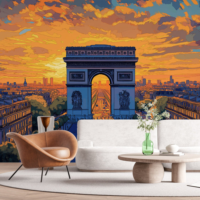 Mural Wallpaper Arc de Triomphe | Colorful Sunset over Paris