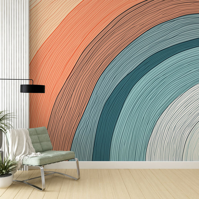 Fotótapé absztrakt szivárvány | Szép hullámos vonalak mintája meleg és hűvös árnyalatokban