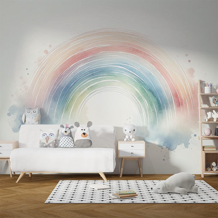 Rainbow and Cloud Mural Wallpaper | Watercolor