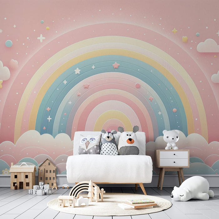 Rainbow Mural Wallpaper | Pink Sky and Cloud
