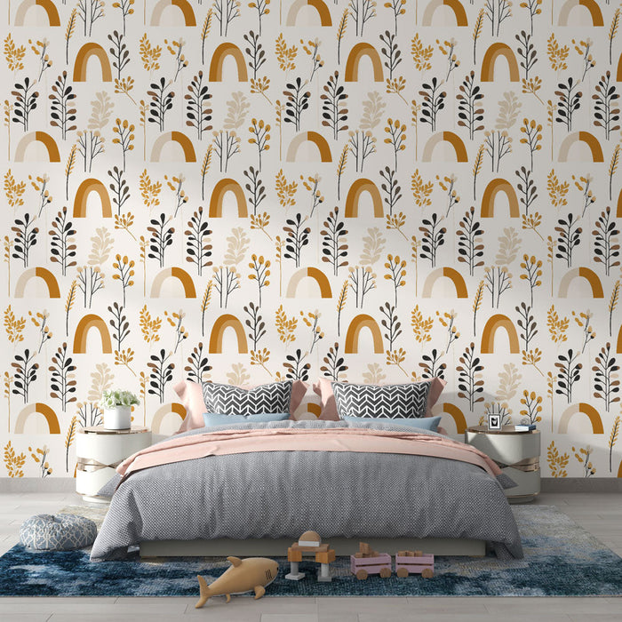 Gökkuşağı duvar kağıdı ve yapraklık | Bitkilerin ve terrakota kemerlerin renkli desenleri