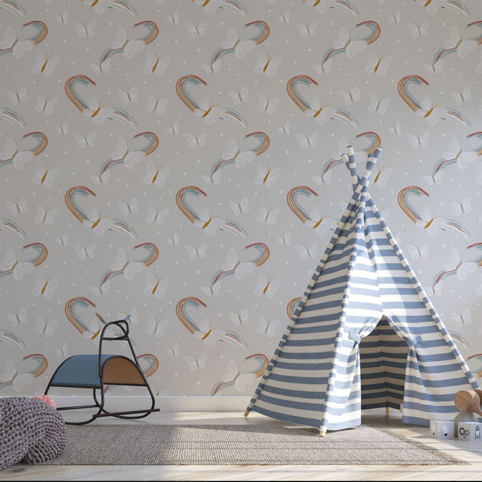 Tapet cu curcubeu și fluturi | Curcubee colorate și fluturi delicati