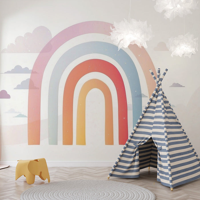 Rainbow Mural Wallpaper | Cloud and Colorful Arch