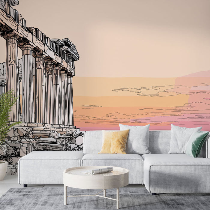 Mural Wallpaper classic architecture | Silhouette of Greek columns at sunset