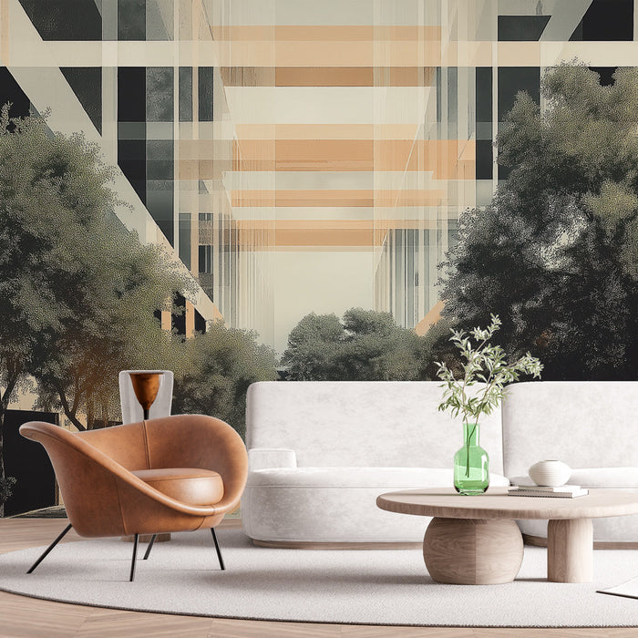 Papel pintado arquitectura moderna | Callejón urbano con árboles contemporáneos