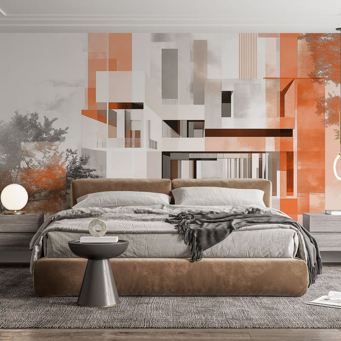 Carta da parati architettura moderna | Design astratto in tonalità di arancione e bianco