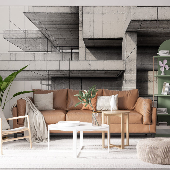 Fototapet moderne arkitektur | Minimalistisk beton design og grafiske linjer