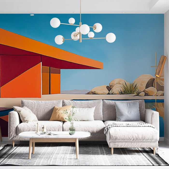 Tapet arhitectură modernă | Casă contemporană și piscină