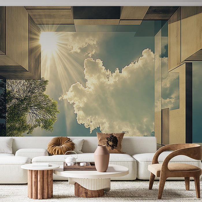 Tapeta moderní architektura | Perspektiva architektonických bloků a jasné oblohy