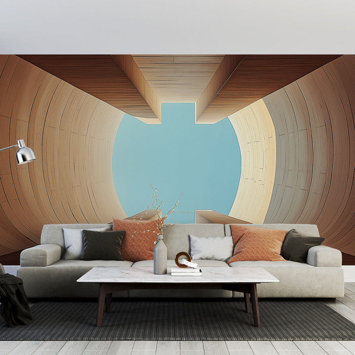 Tapet arhitectură modernă | Perspectivă asupra unei structuri din lemn