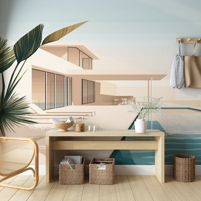 Carta da parati architettura moderna | Villa con piscina in riva al mare