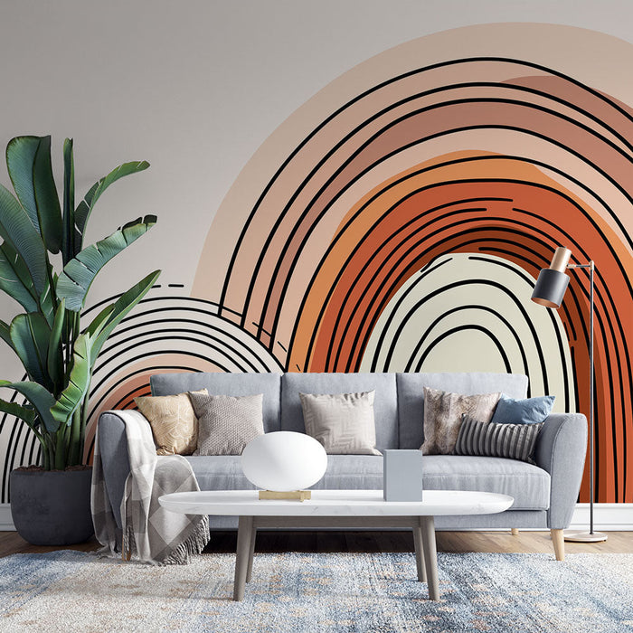 Tapet cu arce colorate | Model abstract de dungi în tonuri calde și moi