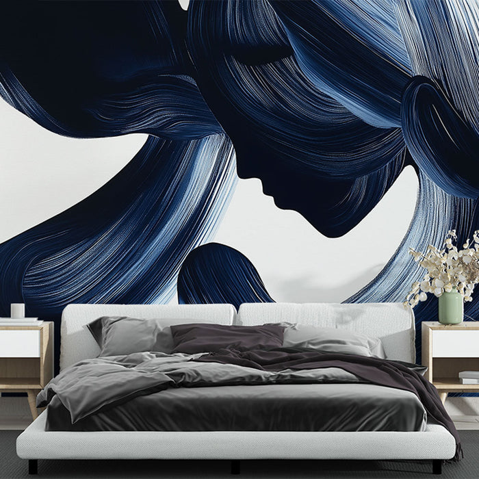 Tapeta z abstraktno umetnostjo | Prepletene silhuete v modrem prehodu