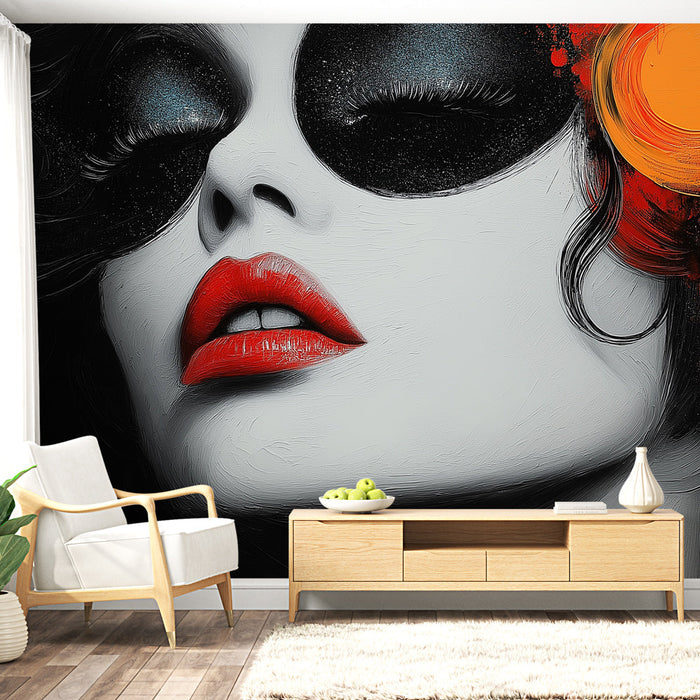 Mural Wallpaper abstract art | Elegant face with colorful accents