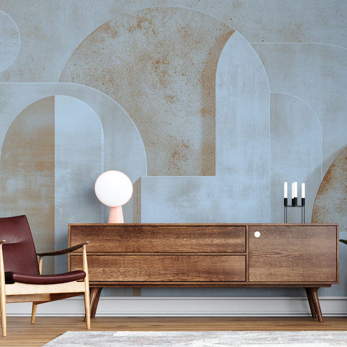 Tapet art deco cu modele geometrice imitând piatra albastră