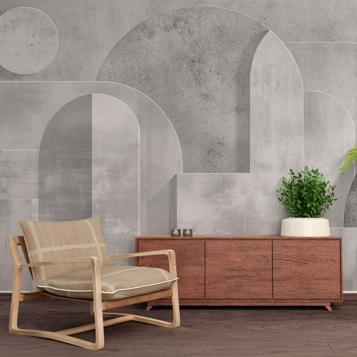 Foto Behang art déco | Geometrische vormen imitatie steen grijs