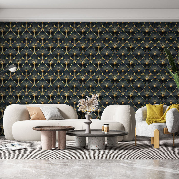Foto Behang art deco | Elegant zwart en goud grafisch patroon