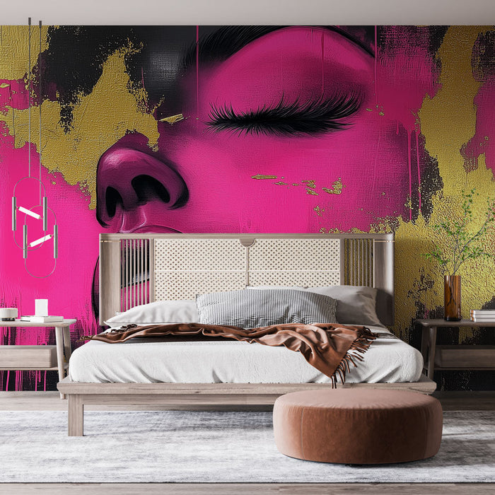 Falfestmény tapéta | Női portré élénk és arany színekkel