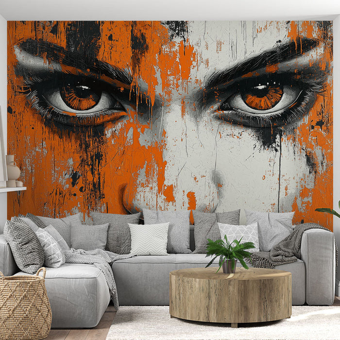 Foto Behang | Expressief gezicht met uitbarstingen van levendige kleuren