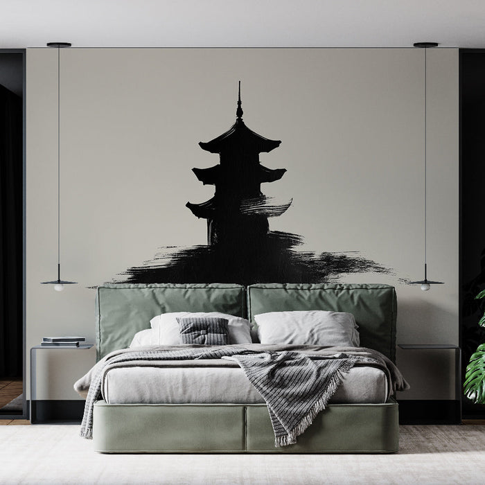 Papel pintado asiático | Pagoda sobre fondo beige