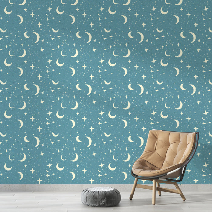 Tapete astral | Uzorci mjeseca i zvijezda na plavoj pozadini