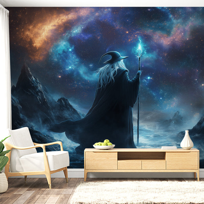 Tapet astral | Mystisk trollmann under en stjerneklar himmel