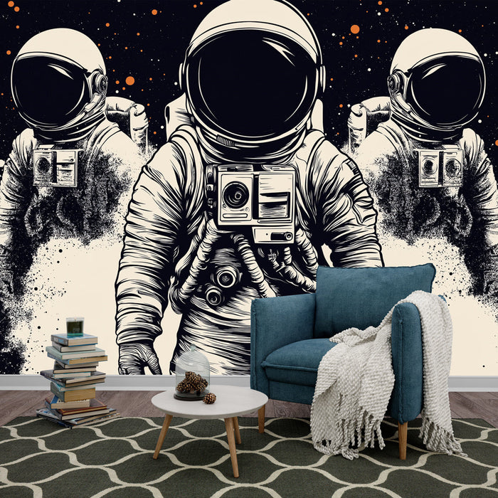 Mural Wallpaper astronaut | Stiliseeritud astronautidega kosmoseuniversum