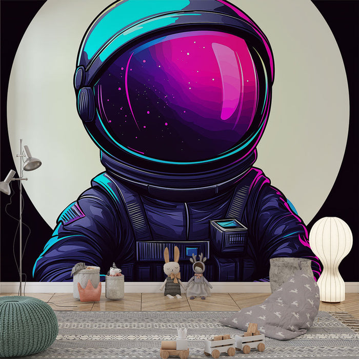 Tapete Astronaut | Farbige Illustration eines Astronauten im Weltraum