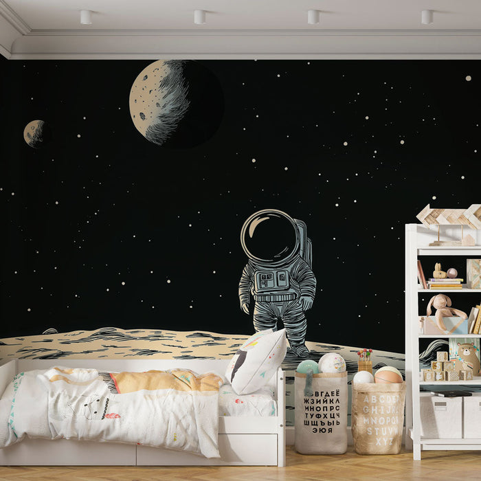 Mural Wallpaper astronaut | Illustration of an astronaut on the moon with planets in the background