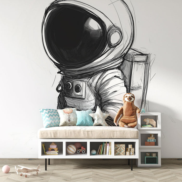 Mural Wallpaper astronaut | Monochrome illustrations of a spacious astronaut