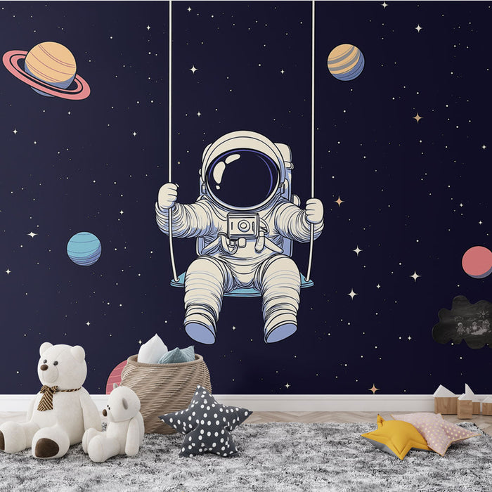 Mural Wallpaper astronaut | An astronaut swinging in the starry space