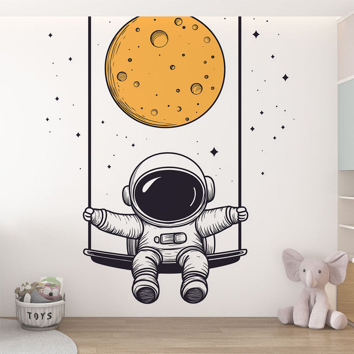 Papel de parede astronauta | Um astronauta infantil balançando sob a lua