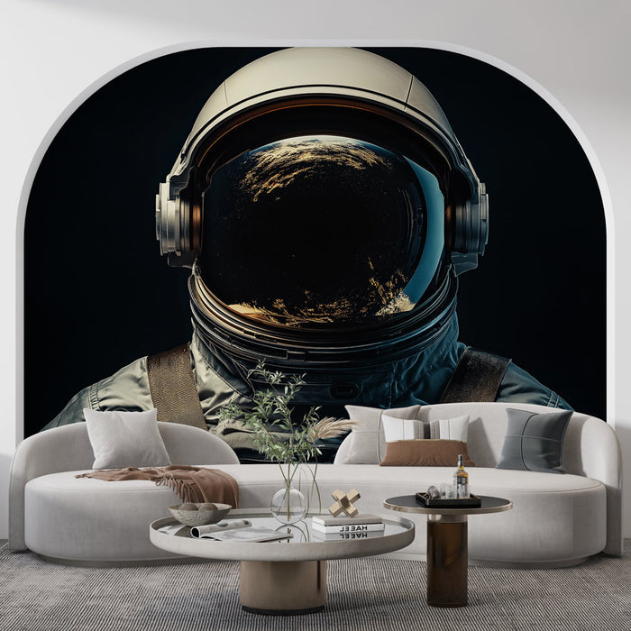 Mural Wallpaper astronaut | Astronaut face with view of Earth