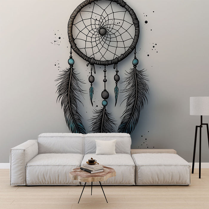 Carta da parati dream catcher | Design moderno con piume e perline