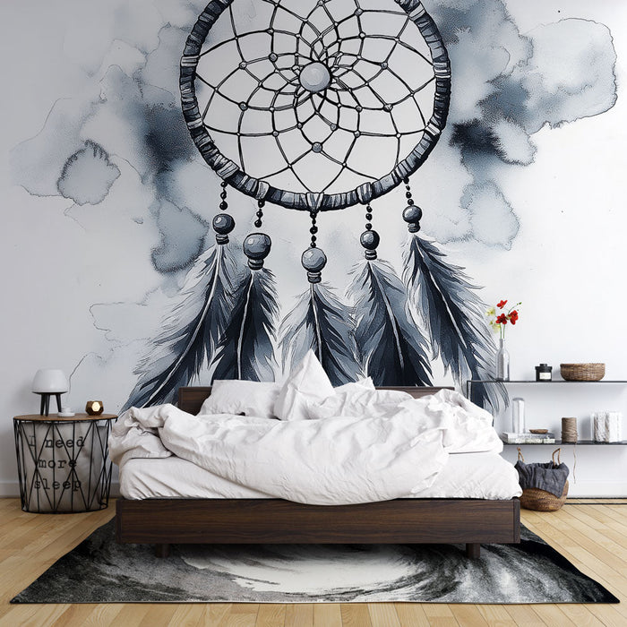 Mural Wallpaper dream catcher | Elegant monochrome design